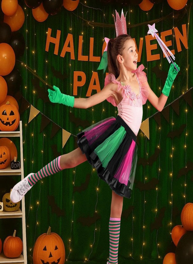 ShinyMatch 5 Pcs Halloween Costumes Pink and Green Witch Costume Tutu Skirt Hair Bow Gloves Socks Wand for Halloween Cosplay Party - Image 2